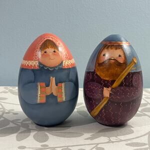 Hand Painted Wooden Mary Joseph Nativity Figures Folk Art Christmas Decor